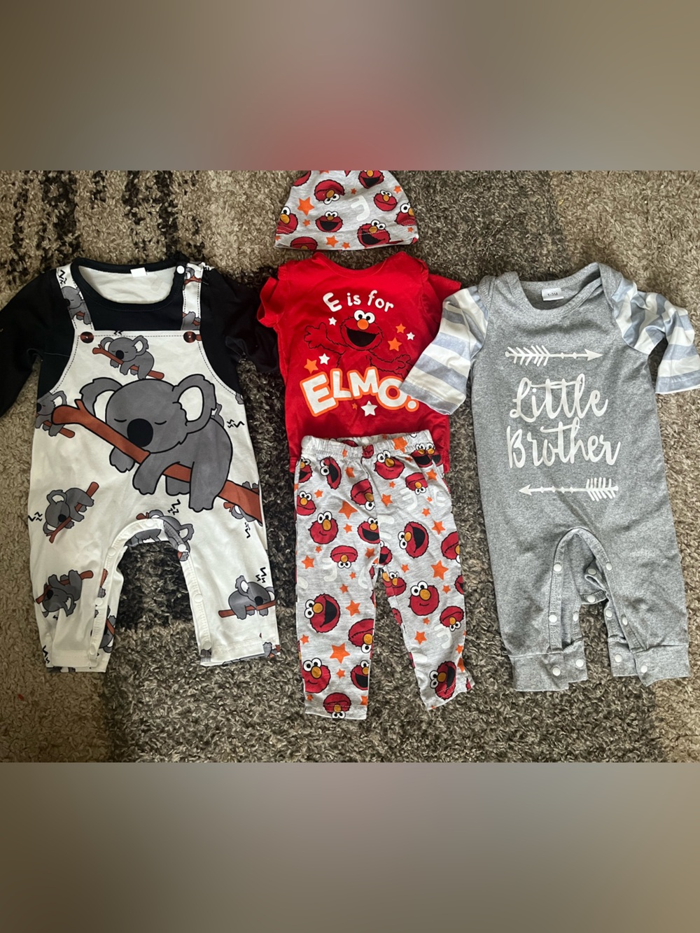 Elmo Red Graphic Baby One-Piece with Matching Hat and Pants